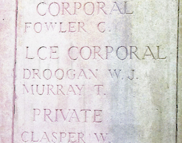 Lance Corporal William John Droogan headstone
