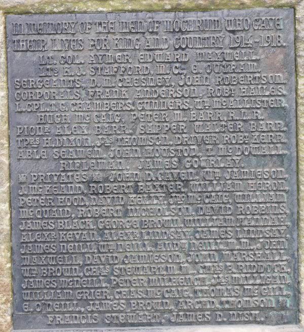 Port William War Memorial lists Private Baxter