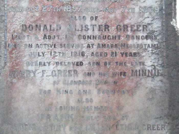 Lieut Donald Alister Greer - Killyman St Andrews Church of Ireland Churchyard