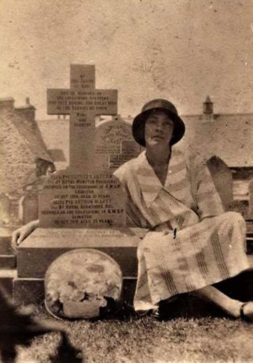 Georges sister, Mary Anne Colgan, at Georges headstone on Isle of Man