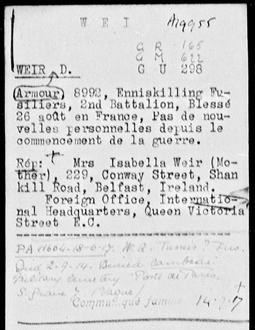 Red Cross POW record - Private Armour Weir (1)