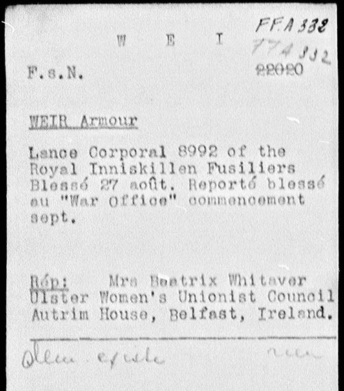 Red Cross POW record - Private Armour Weir (2)