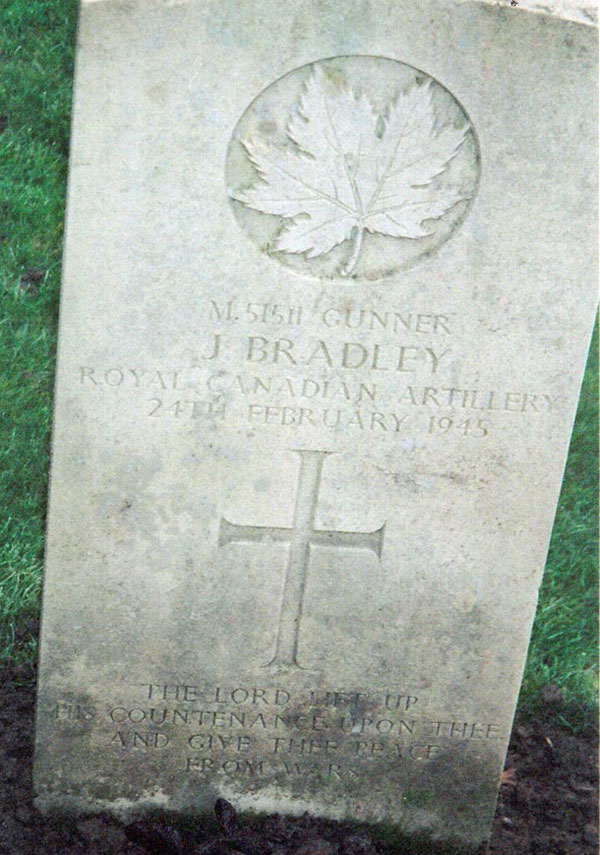 Gunner John Bradley's headstone