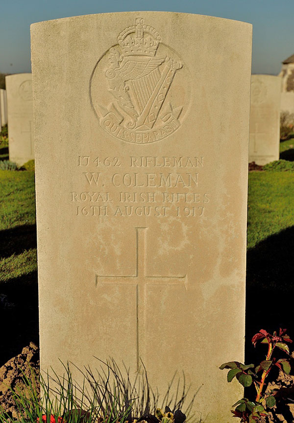 Rifleman William Coleman - Tyne Cot Cemetery